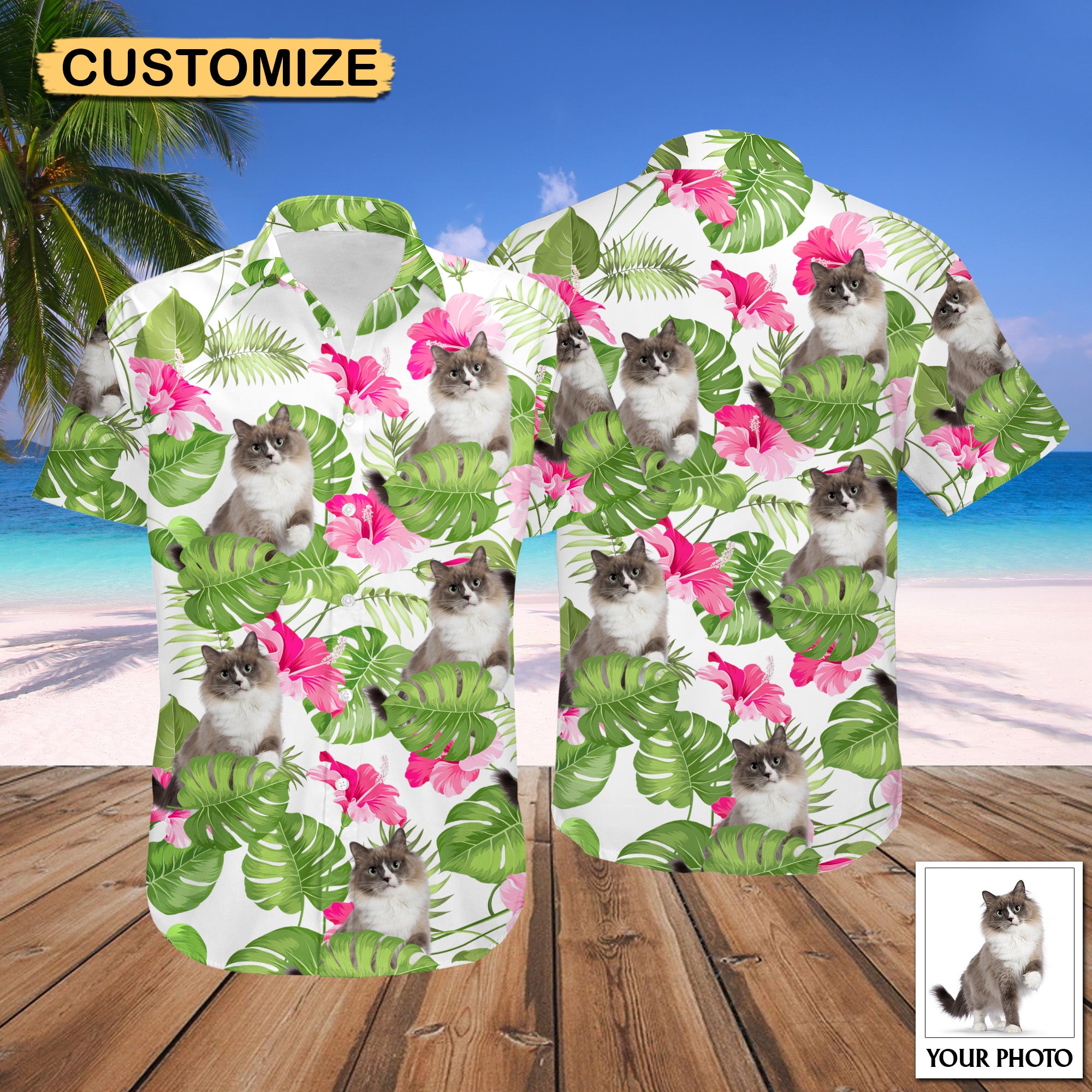 Custom Photo Tropical Style Cat Hawaii Shirt